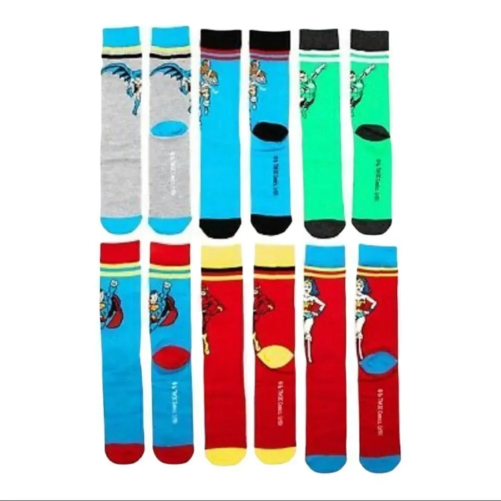 Marvel Mens 6 Pair Crew Socks Green Lantern The Flash Wonder Fits Shoe Size 8-12